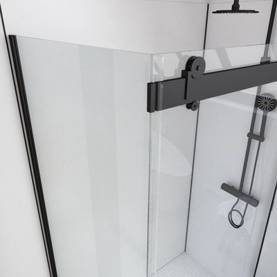 Côté fixe verre pour porte de douche Rolling Black profilé noir 90 x 200 cm AURLANE