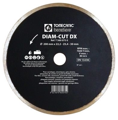 Disque diamant à eau Cut DX diamètre 200 mm TOMECANIC