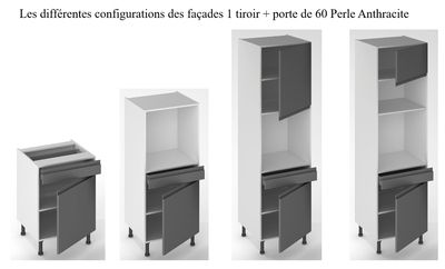 Porte et façade tiroir pour meuble bas de cuisine Perle anthracite 70 x 60 cm OFITRES