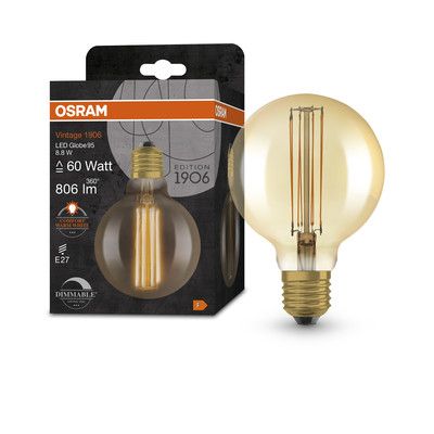 Ampoule LED Globe E27 Ambrée variable 8,8W=806 lumens Blanc chaud OSRAM