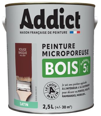 ADDICT Peinture Bois Satin 2.5 L rouge basque Ral 3009