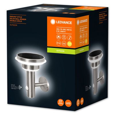 Applique extérieure solaire avec détecteur inox IP 44 3000 k blanc chaud 400 lumens - LEDVANCE