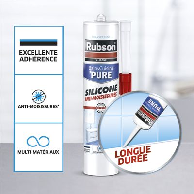 Mastic Silicone Bain & Cuisine Pure anti moisissures blanc 280 ml RUBSON