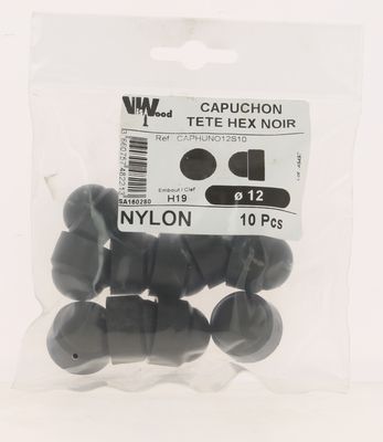 Capuchons tête hexagonale plastique noir M12 par 10 VISWOOD