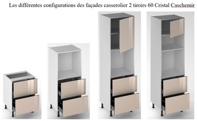 Façade de cuisine 2 casseroliers Cristal cashmire 60 cm pour meuble bas