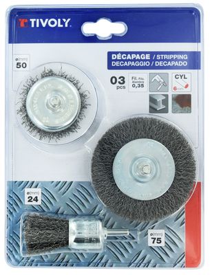 Brosses acier ondulé diamètre 24 diamètre 50 et diamètre 75 mm pour perceuse par 3 TIVOLY