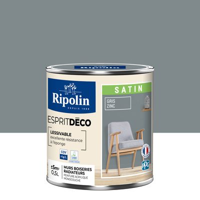 Peinture Intérieure Couleur - Satin - 0,5L - Gris Zinc - RIPOLIN