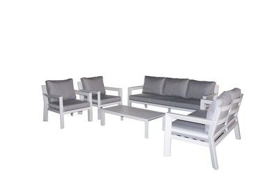 Salon de jardin détente SAKURA pour 7 personnes en aluminium blanc et gris