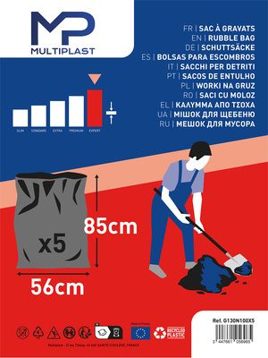 Sac spécial gravats noir qualité renforcée 60 litres par 5 - MULTIPLAST