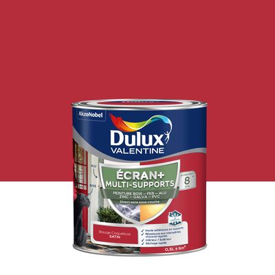 Peinture Ecran+ Multi-supports Dulux Valentine Satin Rouge Coquelicot 0,5 L