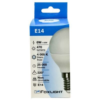 Ampoule LED sphérique E14 6 W = 470 lumens blanc neutre FOXLIGHT