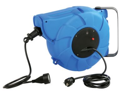 Enrouleur électrique automatique 20m IP20 avec rallonge 2m bleu GEFOM