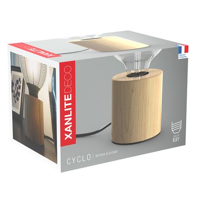 Lampe à poser cylindrique en bois E27 60W XANLITE