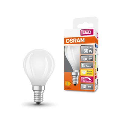 Ampoule LED Sphérique E14 Dépolie variable 5,5W=806 lumens Blanc chaud OSRAM