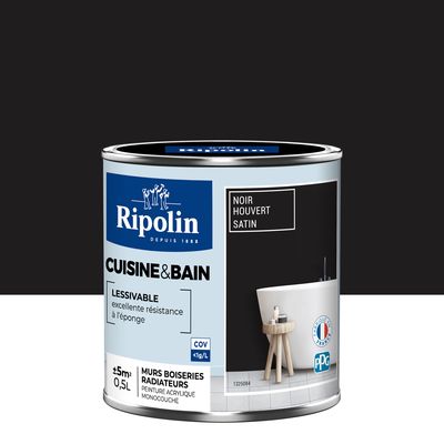 Ripolin-Peinture Cuisine et Salle de Bain-Satin-0,5L-Noir