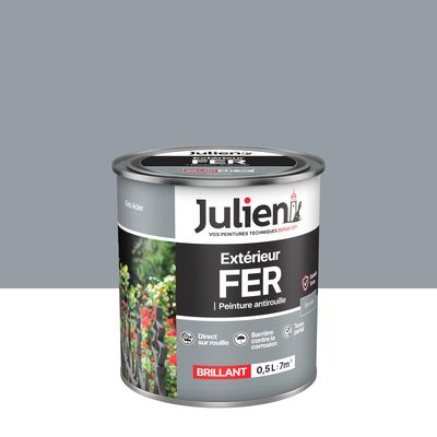 Peinture fer antirouille gris acier brillant 500 ml JULIEN