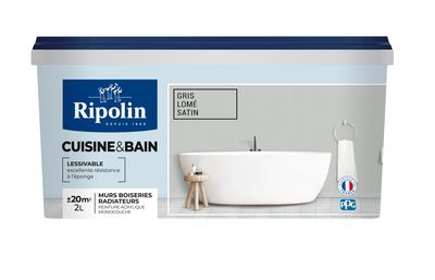 Peinture Cuisine et Salle de Bain-Satin-2L-Gris Lomé - RIPOLIN