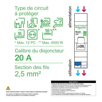 Disjoncteur divisionnaire 20A courbe C 3kA embrochable 1 pôle + neutre - Resi9 XE SCHNEIDER ELECTRIC