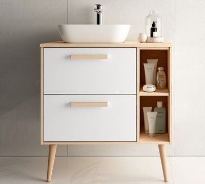 Meuble de salle de bains bois / blanc L 80 cm Malmoe EGORE