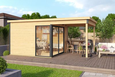 Abri de jardin bois Domeo 2+ 44 mm - 8,48 m² + extension 5,80 m²