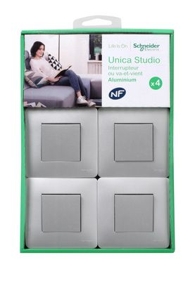 4 interrupteurs ou va-et-vient complets aluminium - Unica SCHNEIDER ELECTRIC