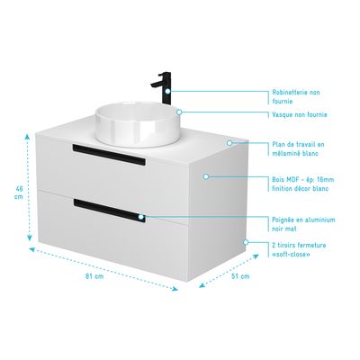 Meuble de salle de bains blanc brillant 80 cm Loft AURLANE