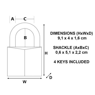 Cadenas à clés largeur 40 mm en laiton avec anse haute 51 mm MASTER LOCK