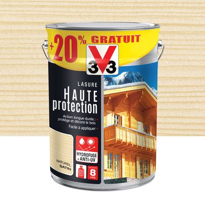 Lasure bois Haute Protection naturel 5 l + 20 % gratuit V33