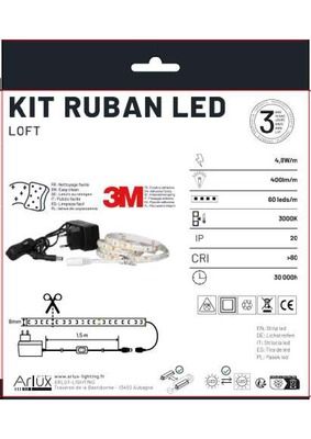 Ruban LED 5m prêt à l'emploi blanc chaud avec interrupteur 24W 12V ARLUX