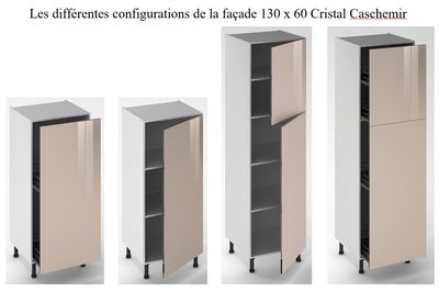 Façade de cuisine 1 porte Cristal cashmire 130 x 60 cm pour meuble colonne