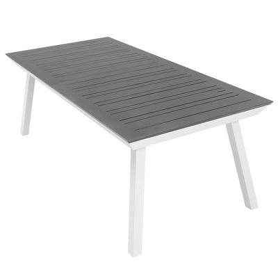 Table de jardin Perce-neige en aluminium gris et blanc 216 à 297 x 100 cm