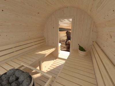 Sauna rond Anita 1,6m2 + 0,7m2 épaisseur 42 mm Livraison incluse domicile  PALMAKO