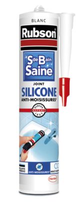 Mastic Silicone Salle de bain Saine stop moisissures blanc 280 ml RUBSON