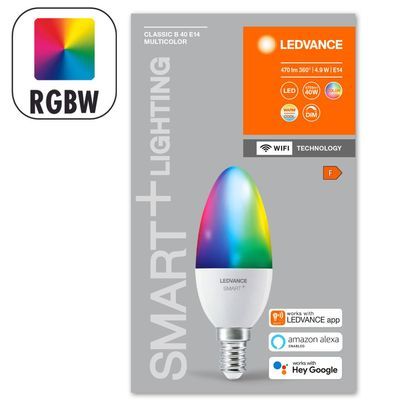 Ampoule WIFI flamme E14 RGB 4.9 W = 470 lumens LEDVANCE