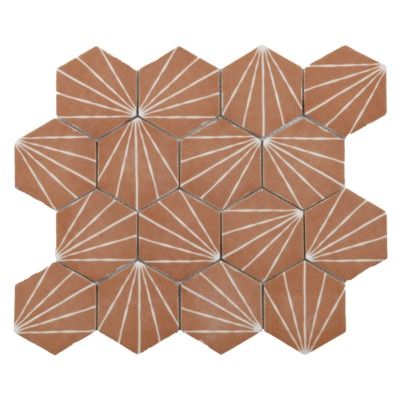 Mosaïque sol et mur intérieur hexagonale terracotta / blanc 30,2 x 26,3 cm MAT INTER