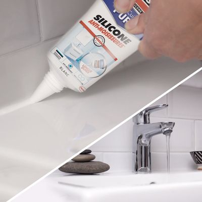 Mastic Silicone bain et cuisine Pure anti-moisissures blanc tube 150 ml RUBSON