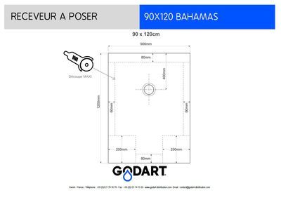 Receveur de douche extra plat blanc 90X120 Bahamas GODART