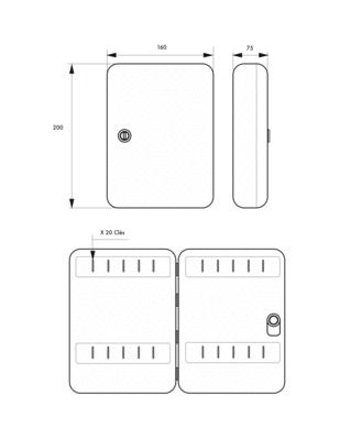 Boite à cles 200 x 160 x 75 mm 20 crochets THIRARD