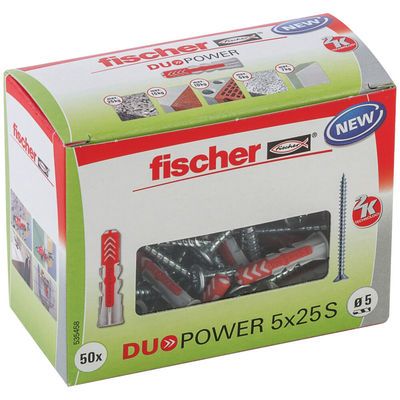 Chevilles tous matériaux DuoPower DIY 5 x 25 mm avec vis par 50 FISCHER