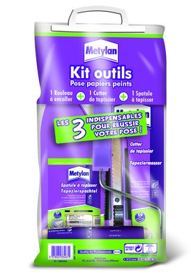 Kit d'outils rouleau, cutter et spatule pour pose de papiers peints METYLAN