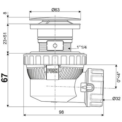 Siphon pour lavabo ultra-compact avec bonde Quick Clac sans trop plein 32 mm Nano 6.7 WIRQUIN