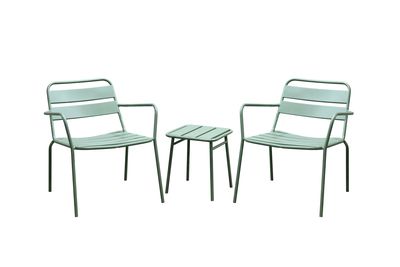 Ensemble de jardin table basse + 2 fauteuils vert pastel MAEVA