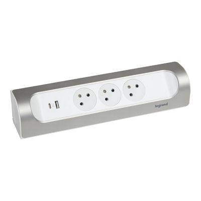 Bloc multiprise d'angle 3 prises affleurantes avec prises USB A et USB C à câbler gris/ blanc LEGRAND