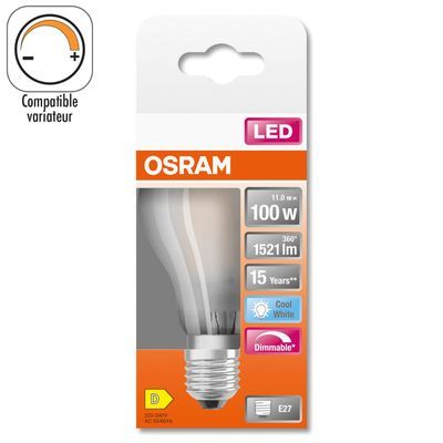 Ampoule LED E27 dépolie variable 100W=1521 lumens blanc neutre OSRAM