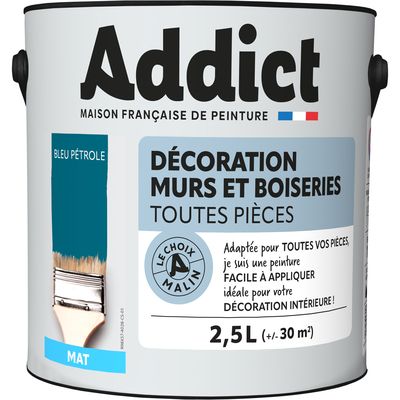 Peinture décoration Murs et Boiseries MAT 2.5 L bleu pétrole - ADDICT