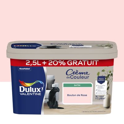 Peinture Crème de Couleur Bouton de Rose satin 2,5 l + 20 % - DULUX VALENTINE