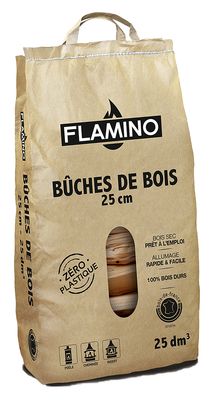 Bûche de bois 25 cm en sac kraft 25 litres FLAMINO