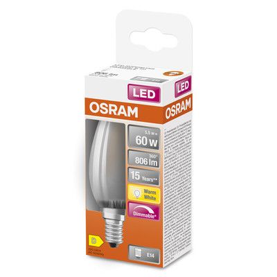 Ampoule LED E14 flamme dépolie variable 6.5W=806 lumens blanc chaud OSRAM