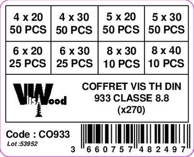 Coffret vis tête hexagonale par 270 VISWOOD