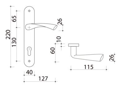 Poignée de porte Léa ensemble entraxe 195 mm aluminium mat à cylindre par 2 ALPERTEC